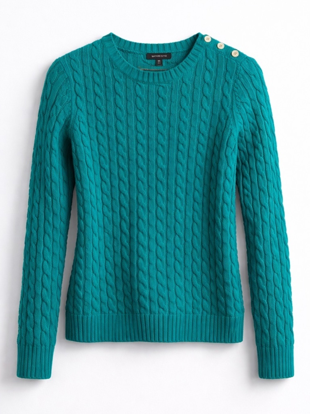 Lands End Teal Cable Knit 100% Cotton Sweater (154)
